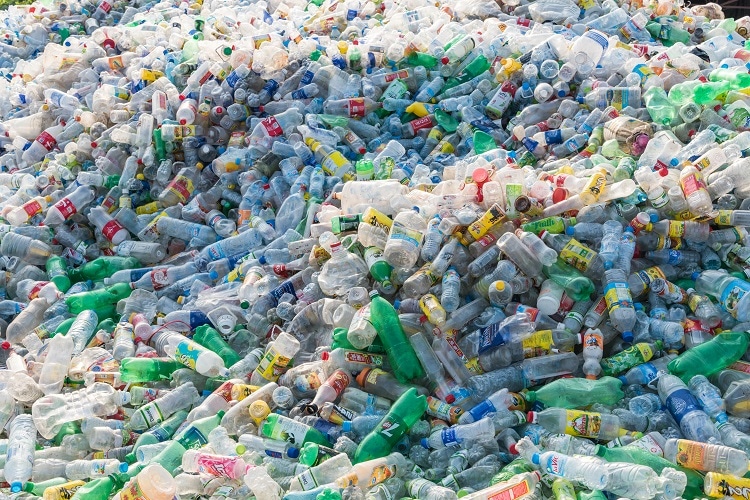 A huge pile of waste plastic bottles